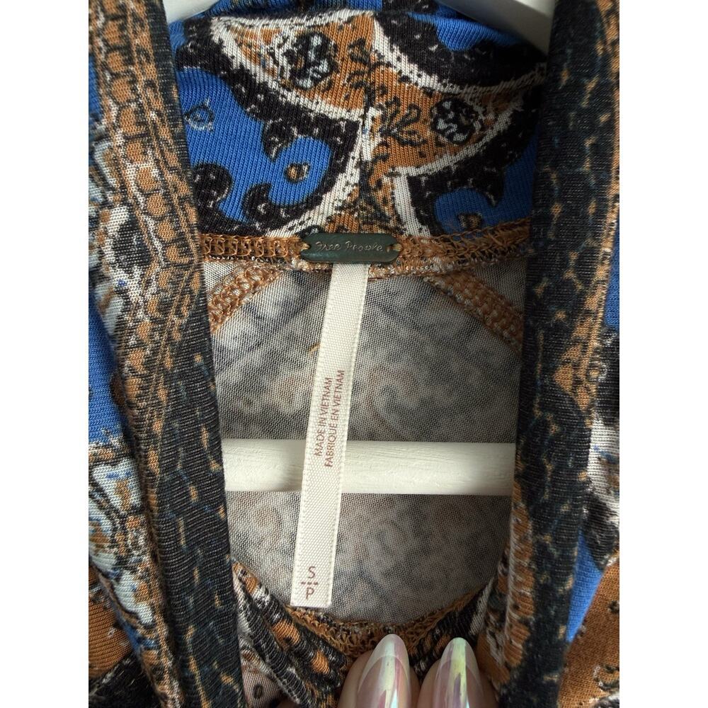 Free People Paisley Turtleneck Top Boho Long Sleeve Stretch Shirt Women S Y2K - Picture 2 of 6